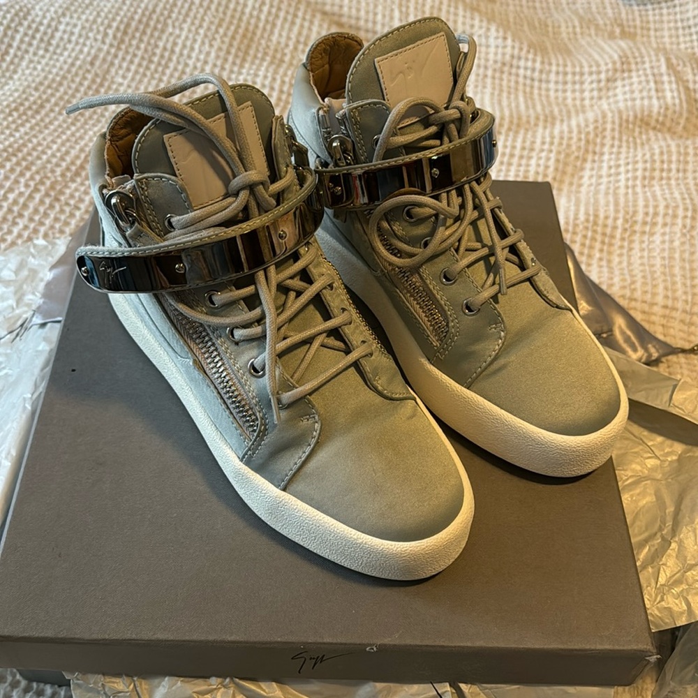 Guiseppe Zanotti Kriss Satin Grey High Top Sneakers
